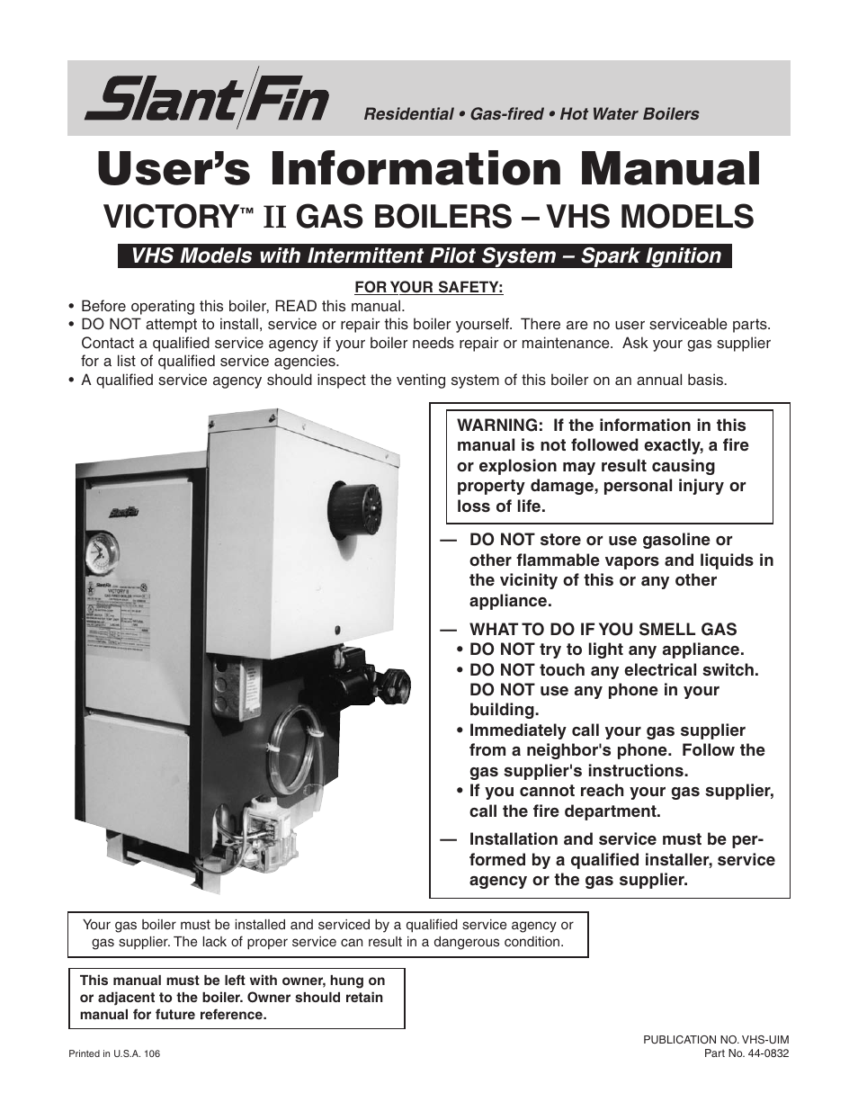 Slant/Fin VHS-120 User Manual | 8 pages