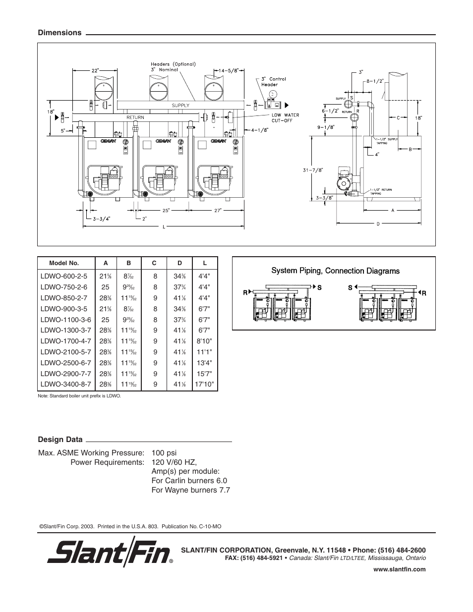 Dimensions design data | Slant/Fin LDWO SERIES User Manual | Page 2 / 2