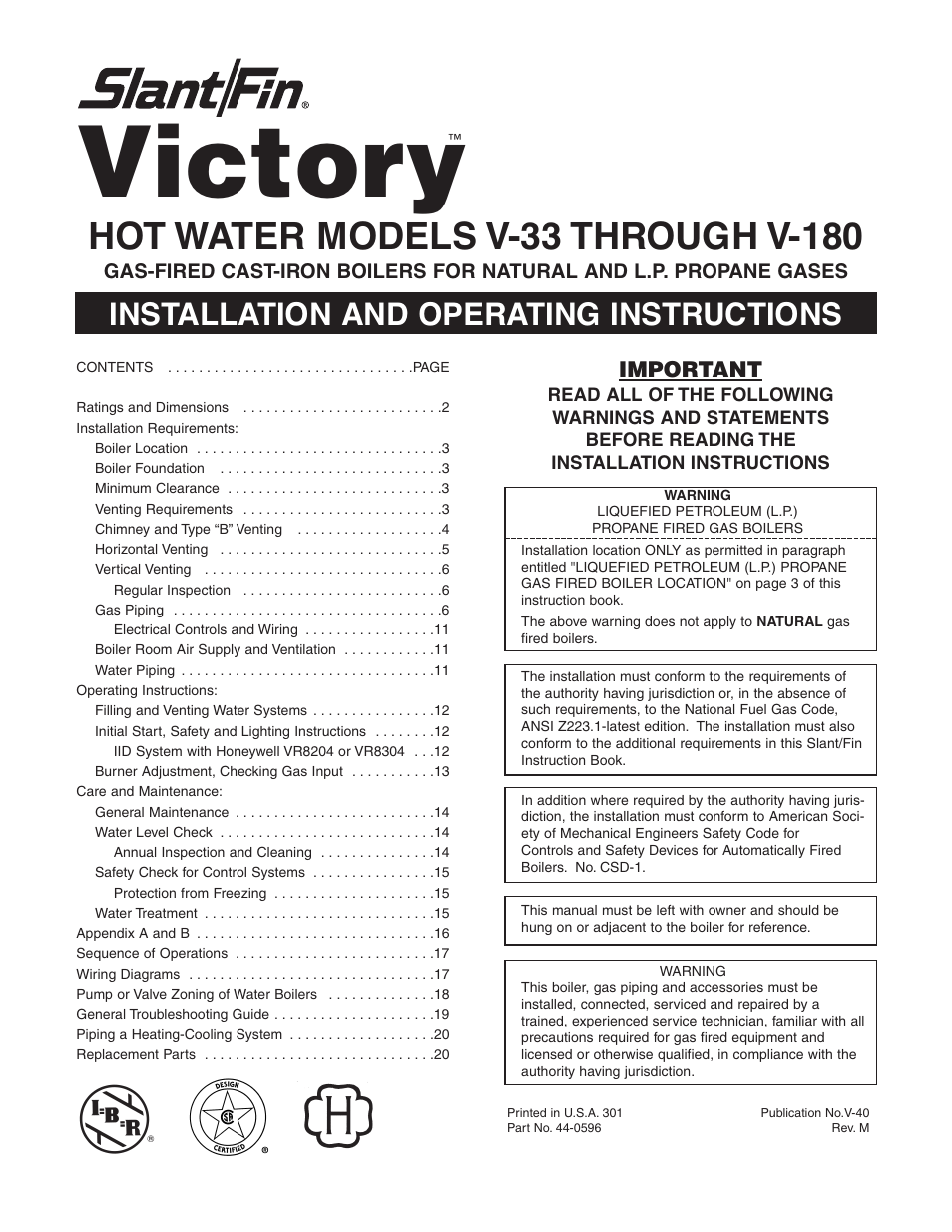 Slant/Fin V-33 User Manual | 20 pages