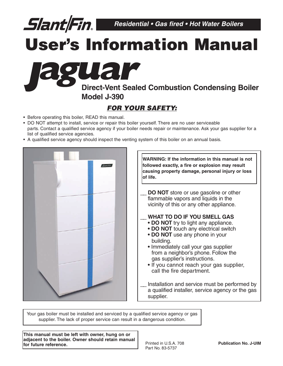 Slant/Fin Jaguar J-390 User Manual | 12 pages