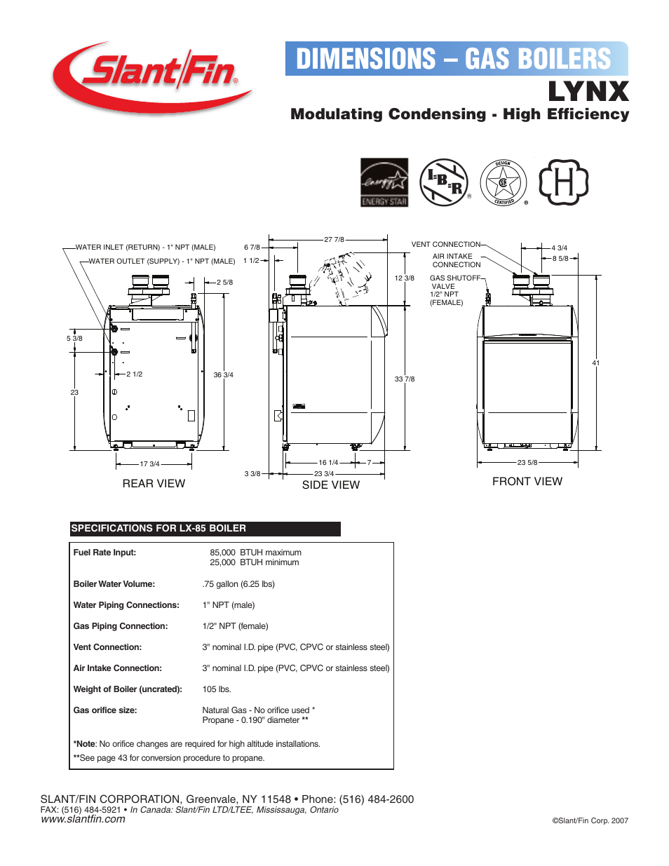 Slant/Fin Lynx User Manual | 1 page