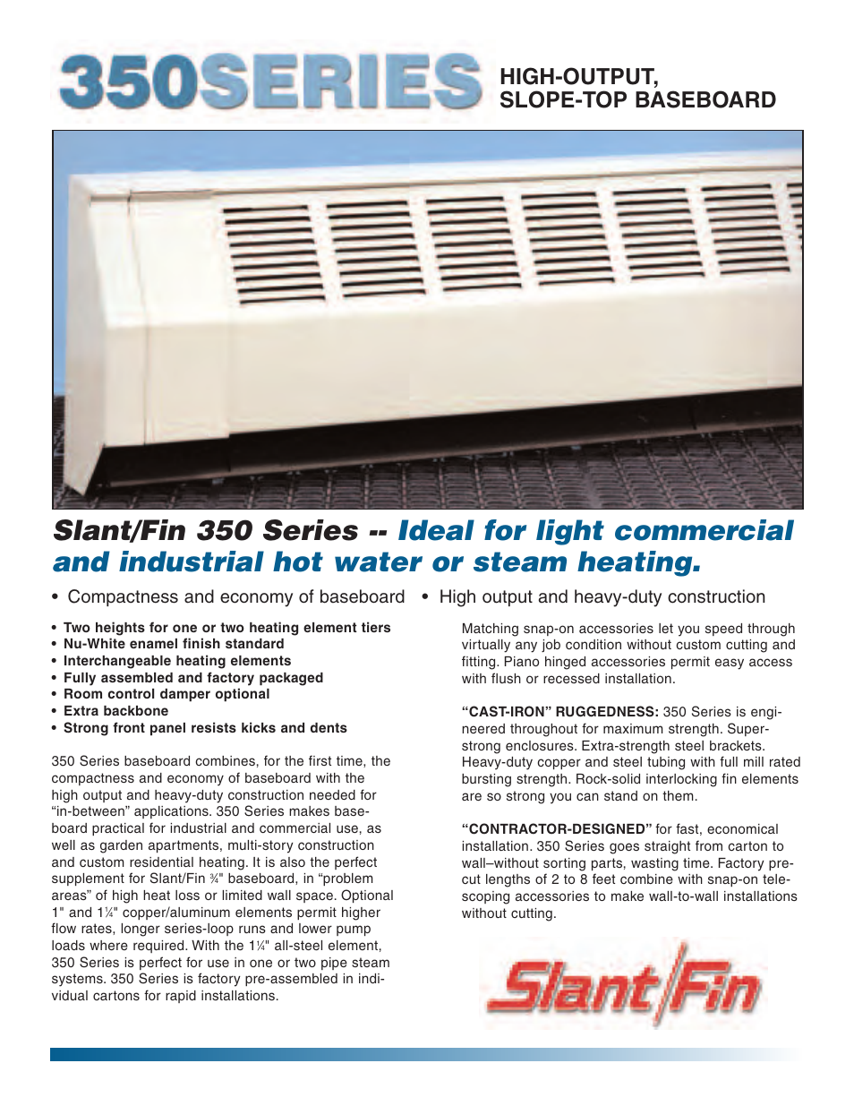 High-output, slope-top baseboard | Slant/Fin 350 Series User Manual | Page 2 / 4