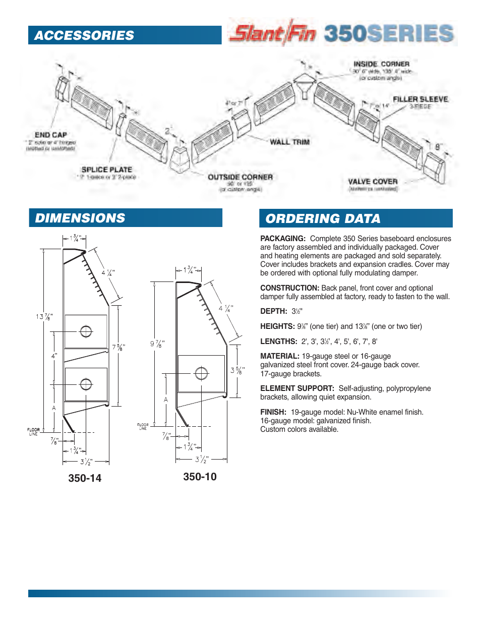 Dimensions ordering data, Accessories | Slant/Fin 350 Series User Manual | Page 3 / 4