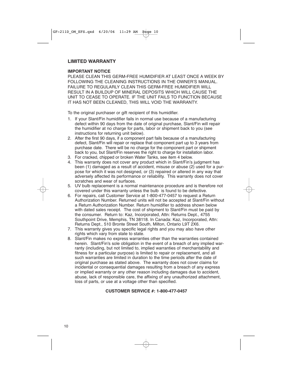 Slant/Fin GF-211D User Manual | Page 10 / 10