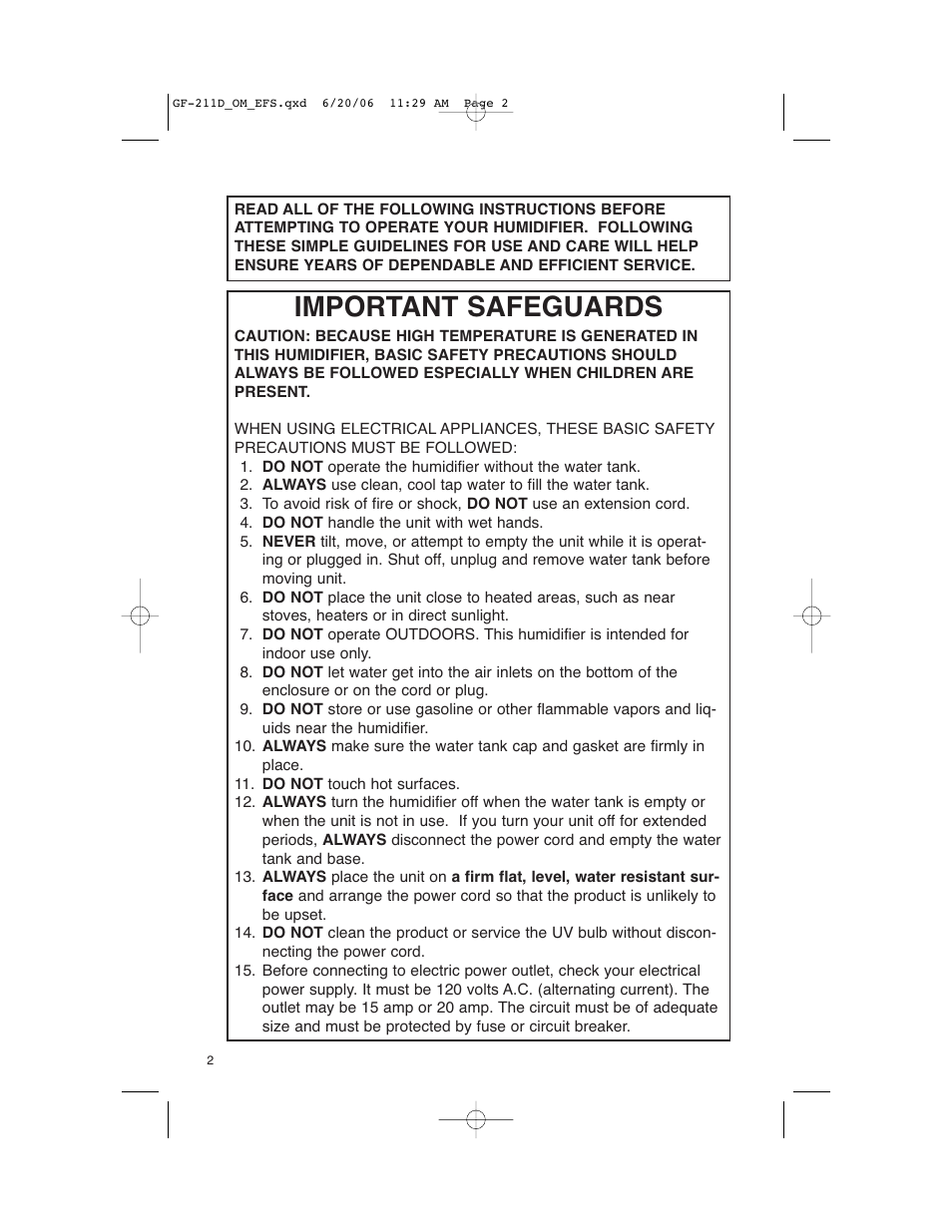 Important safeguards | Slant/Fin GF-211D User Manual | Page 2 / 10