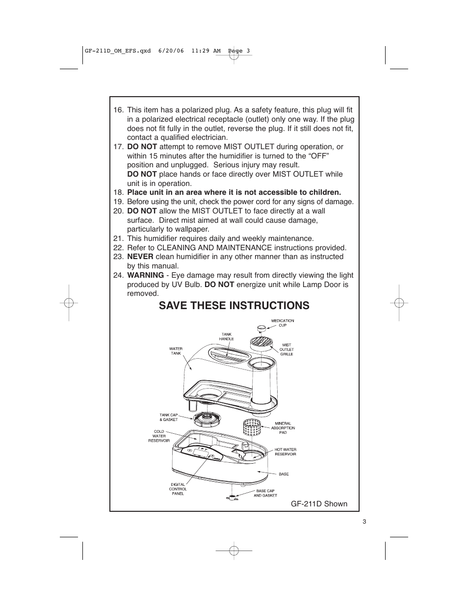 Save these instructions | Slant/Fin GF-211D User Manual | Page 3 / 10