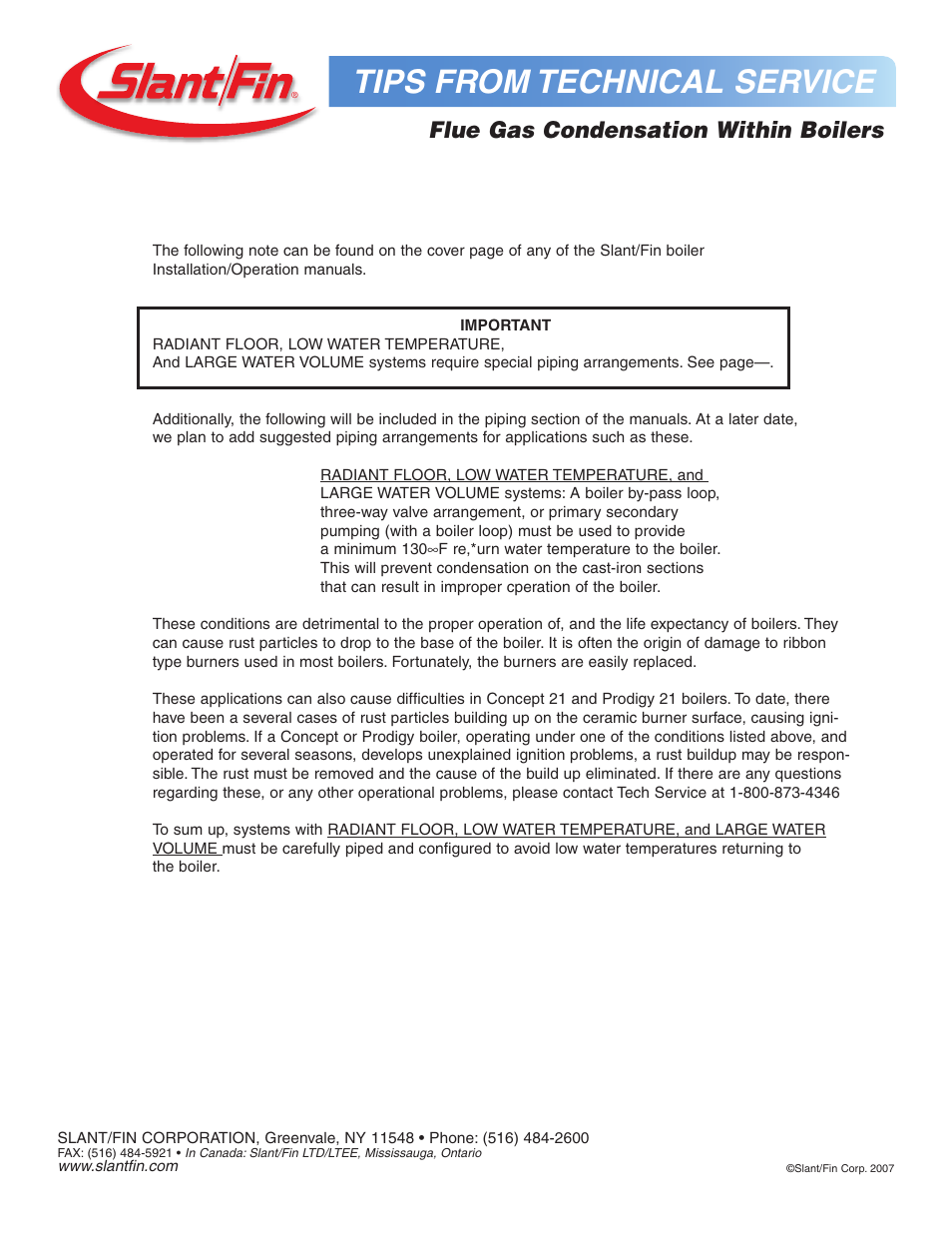 Slant/Fin Gas Condensation Within Boilers User Manual | 1 page