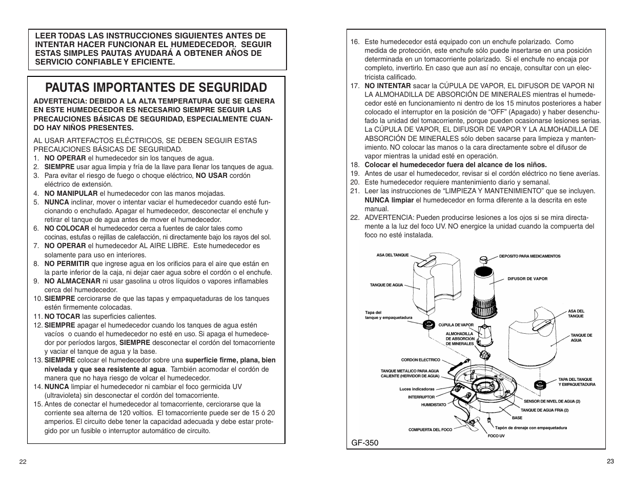 Pautas importantes de seguridad | Slant/Fin GF-350 User Manual | Page 12 / 16