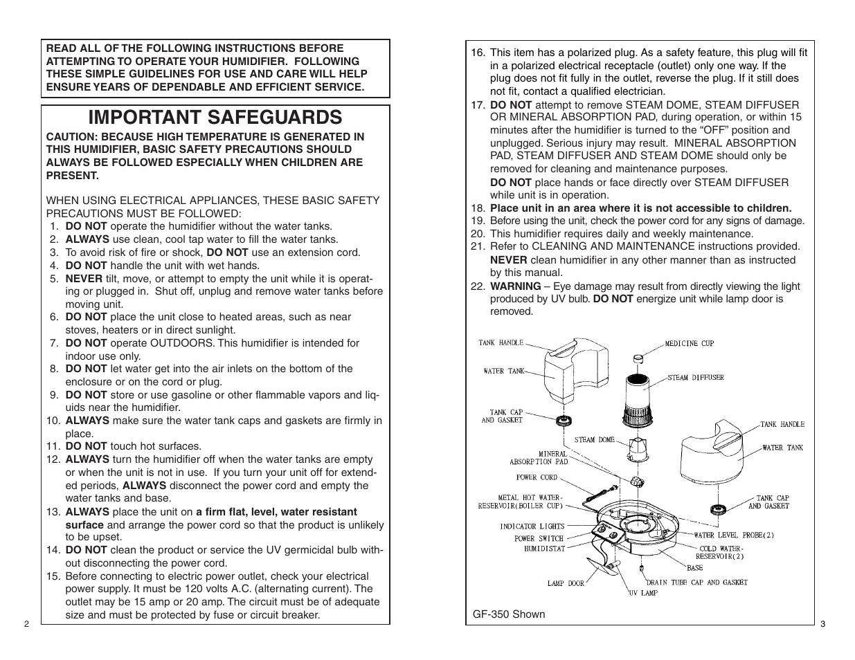 Important safeguards | Slant/Fin GF-350 User Manual | Page 2 / 16