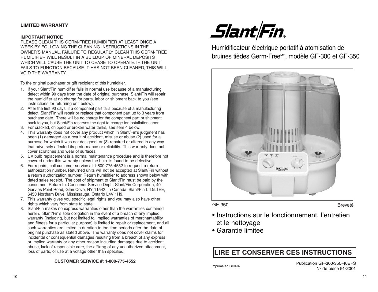 Lire et conserver ces instructions | Slant/Fin GF-350 User Manual | Page 6 / 16