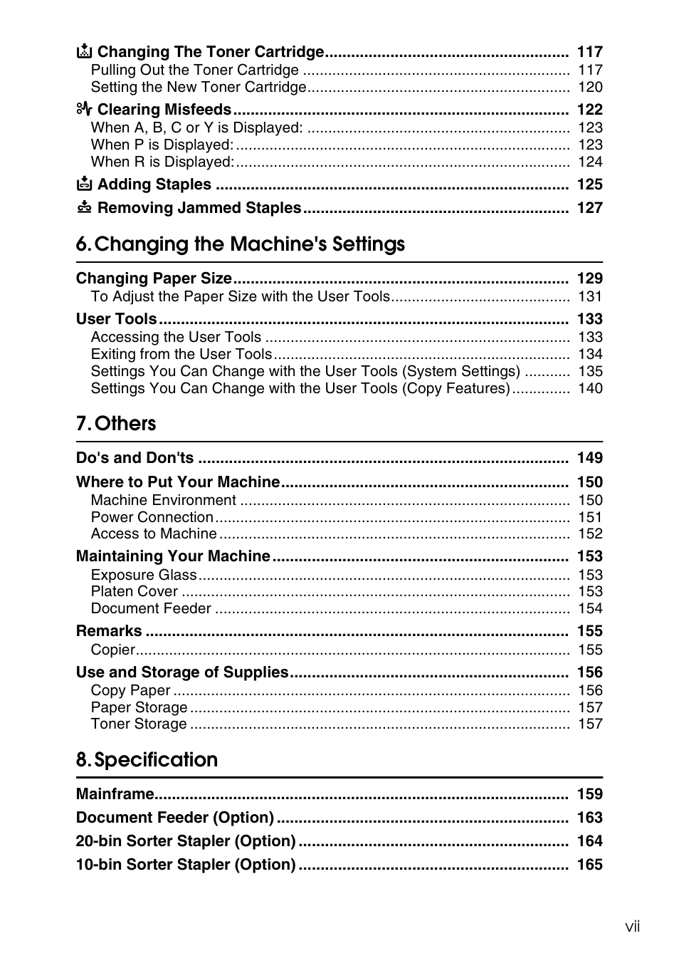 Changing the machine's settings, Others, Specification | Savin C4535 User Manual | Page 10 / 107