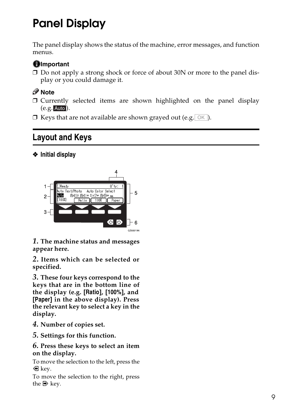 Panel display, Layout and keys | Savin C4535 User Manual | Page 20 / 107