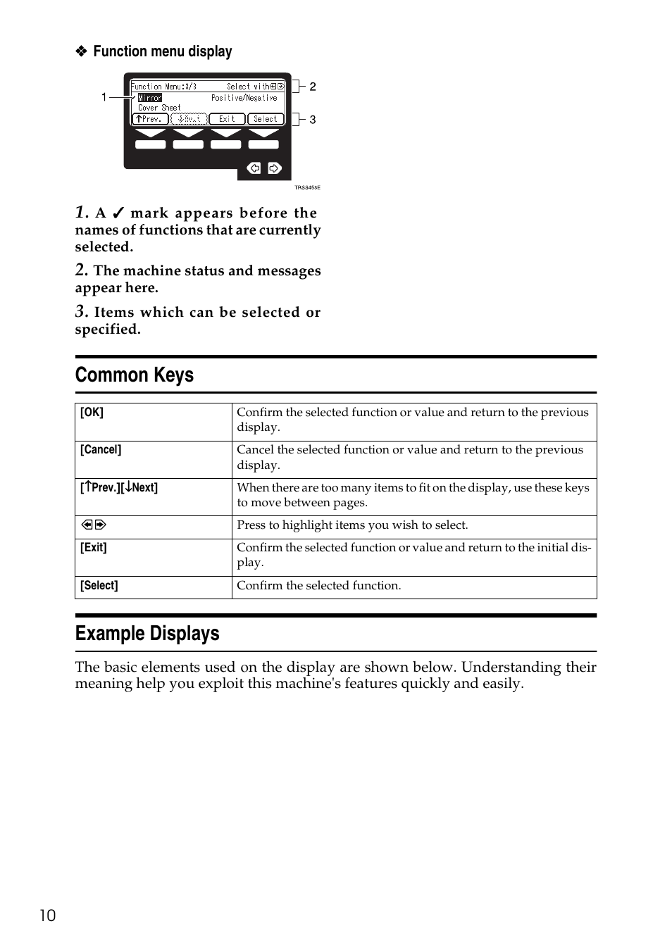 Common keys example displays | Savin C4535 User Manual | Page 21 / 107
