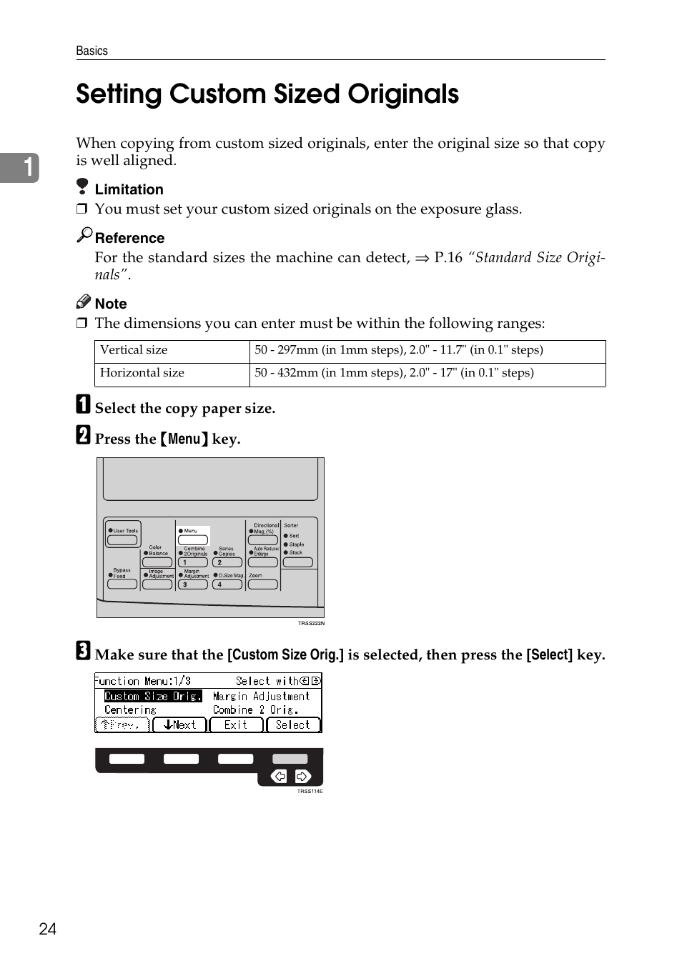 1setting custom sized originals | Savin C4535 User Manual | Page 35 / 107