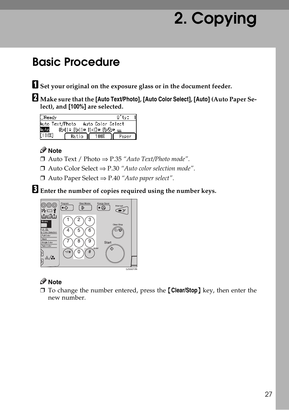 Copying, Basic procedure | Savin C4535 User Manual | Page 38 / 107