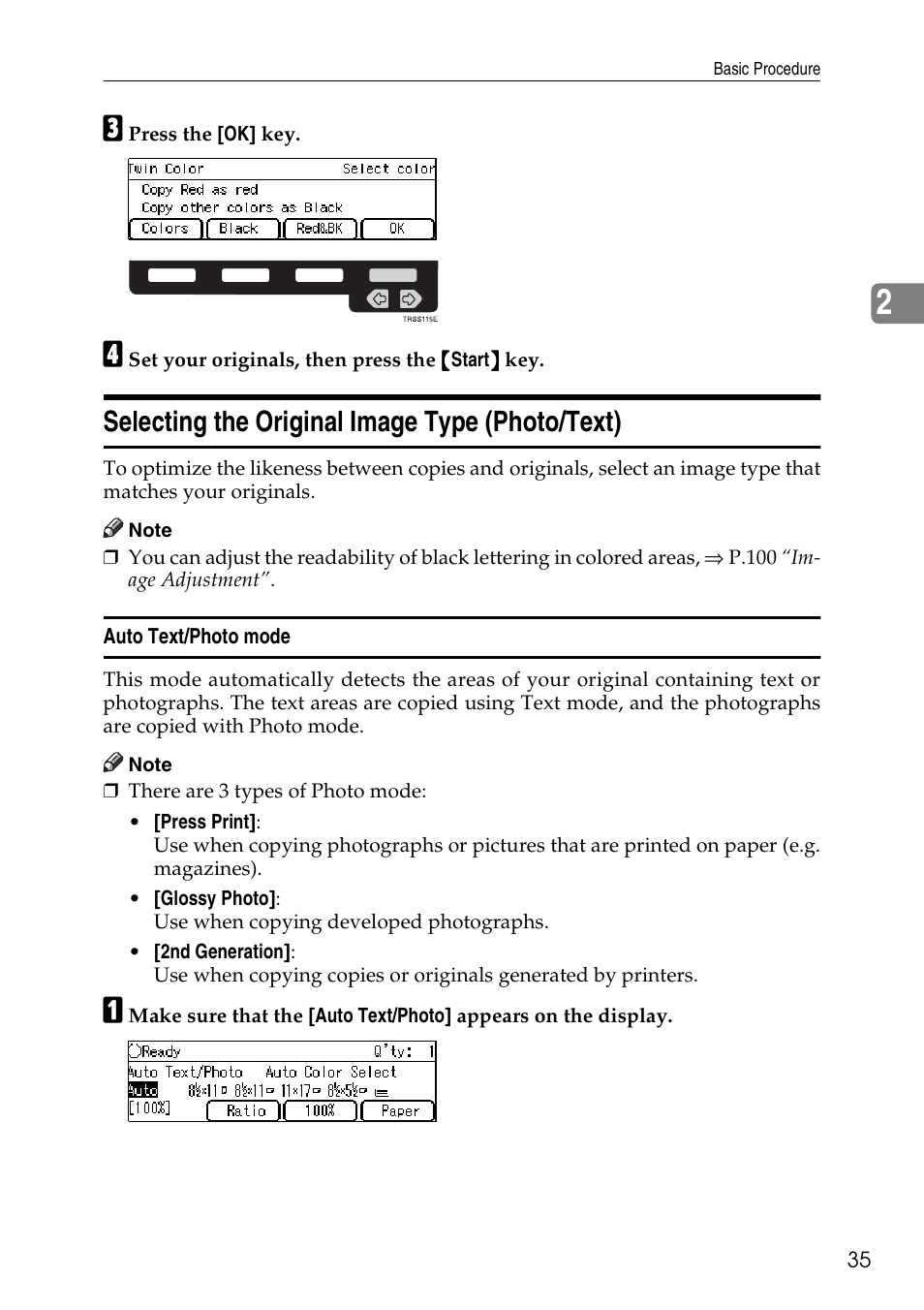 Selecting the original image type (photo/text) | Savin C4535 User Manual | Page 46 / 107