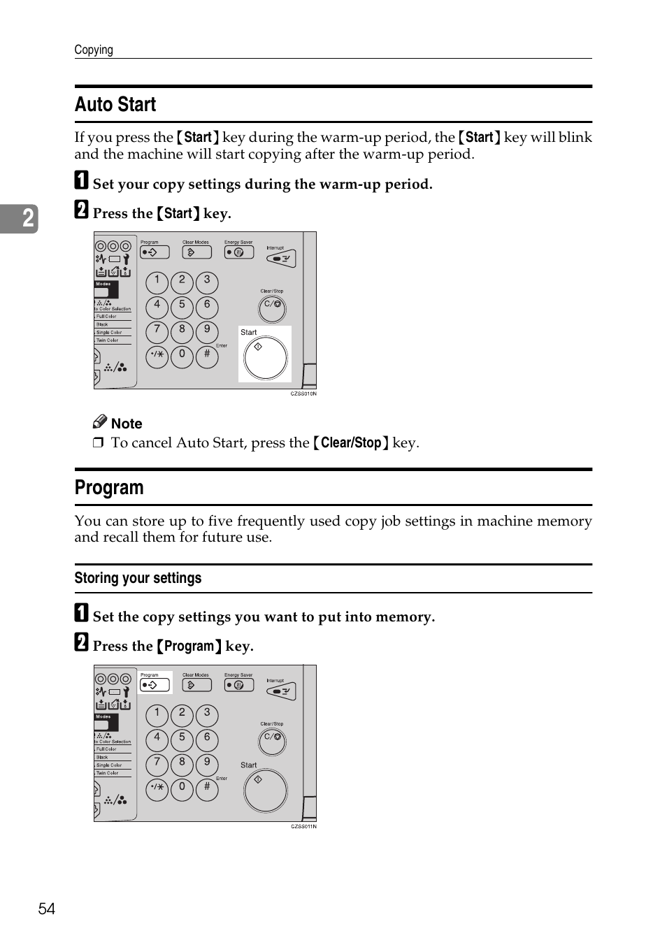 Auto start, Program | Savin C4535 User Manual | Page 65 / 107
