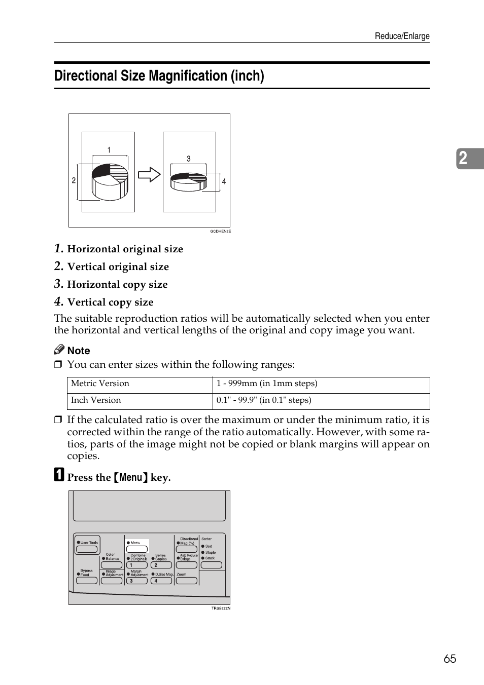 Directional size magnification (inch) | Savin C4535 User Manual | Page 76 / 107