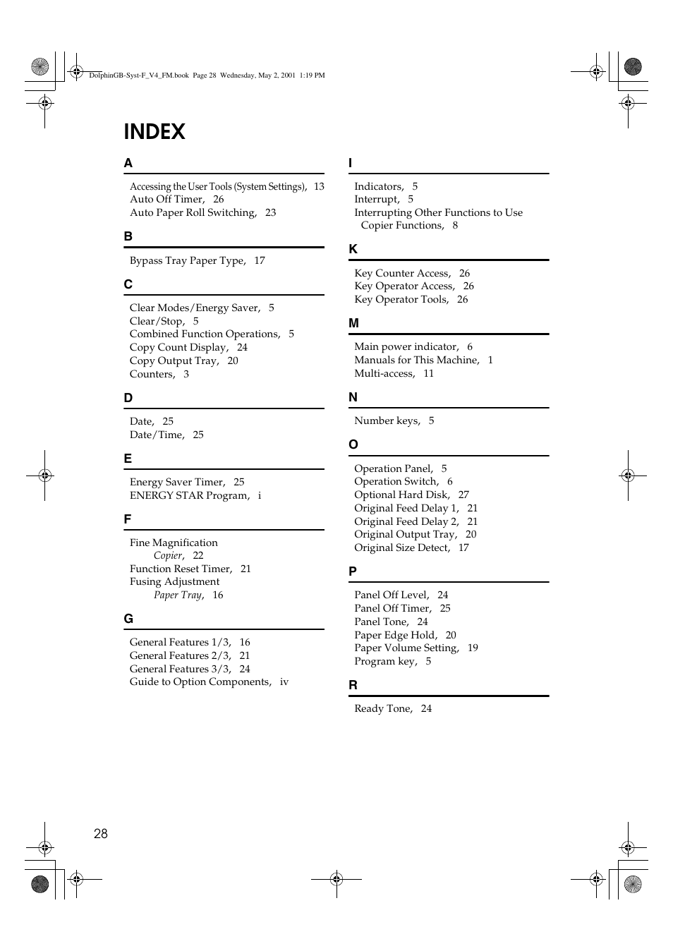 Index | Savin 4700WD User Manual | Page 40 / 42