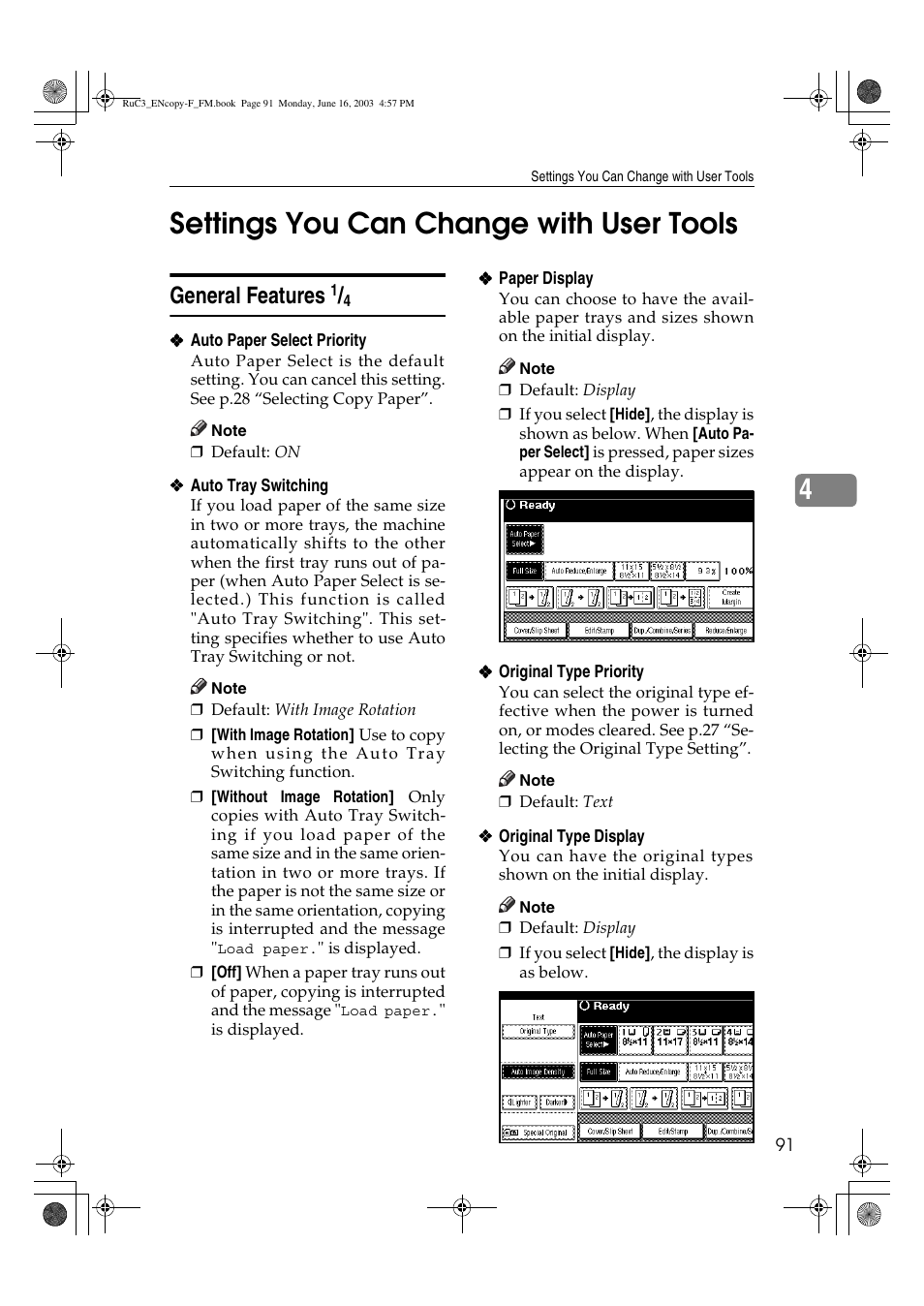 4settings you can change with user tools, General features | Savin 4027 User Manual | Page 101 / 132