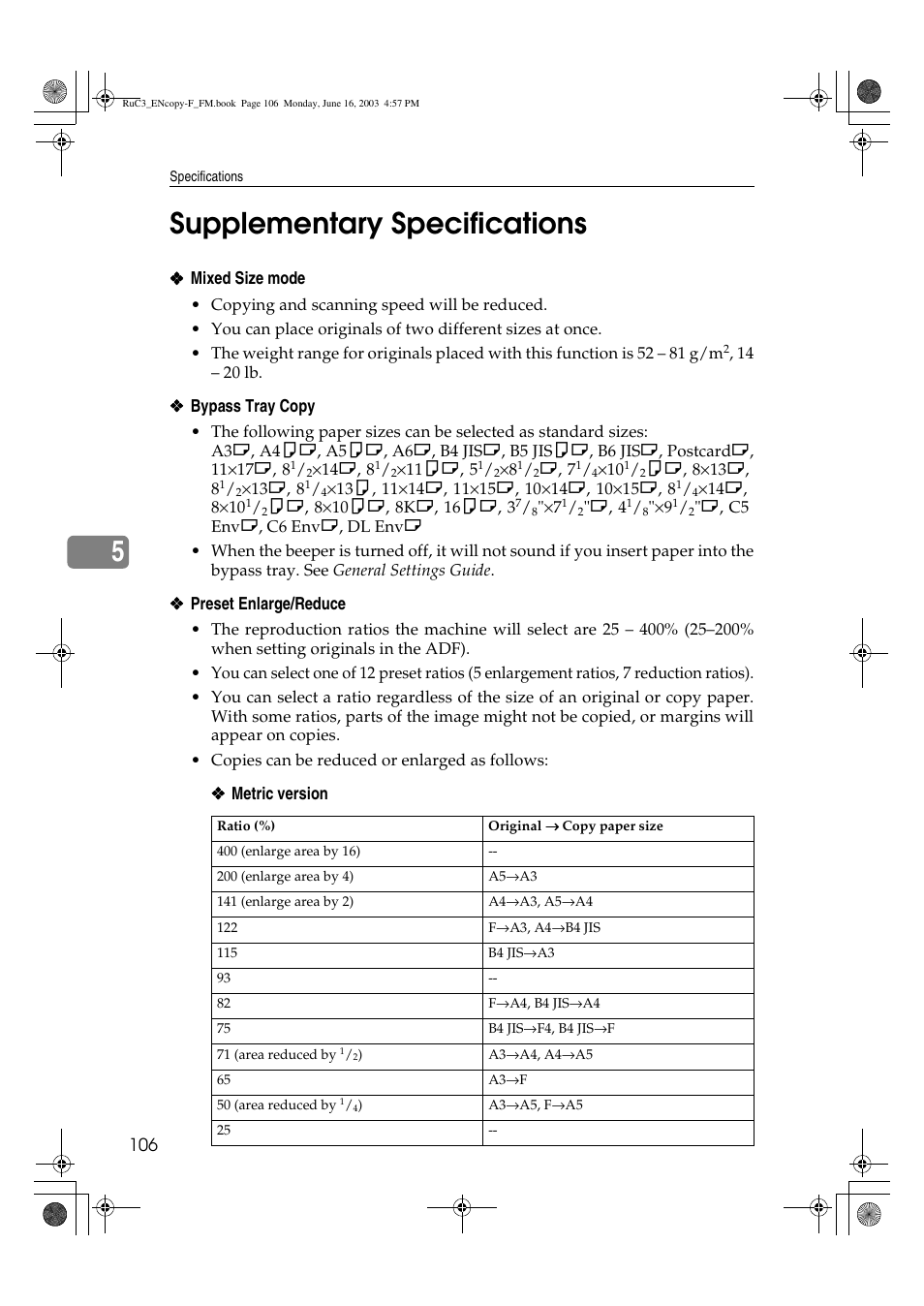 5supplementary specifications | Savin 4027 User Manual | Page 116 / 132