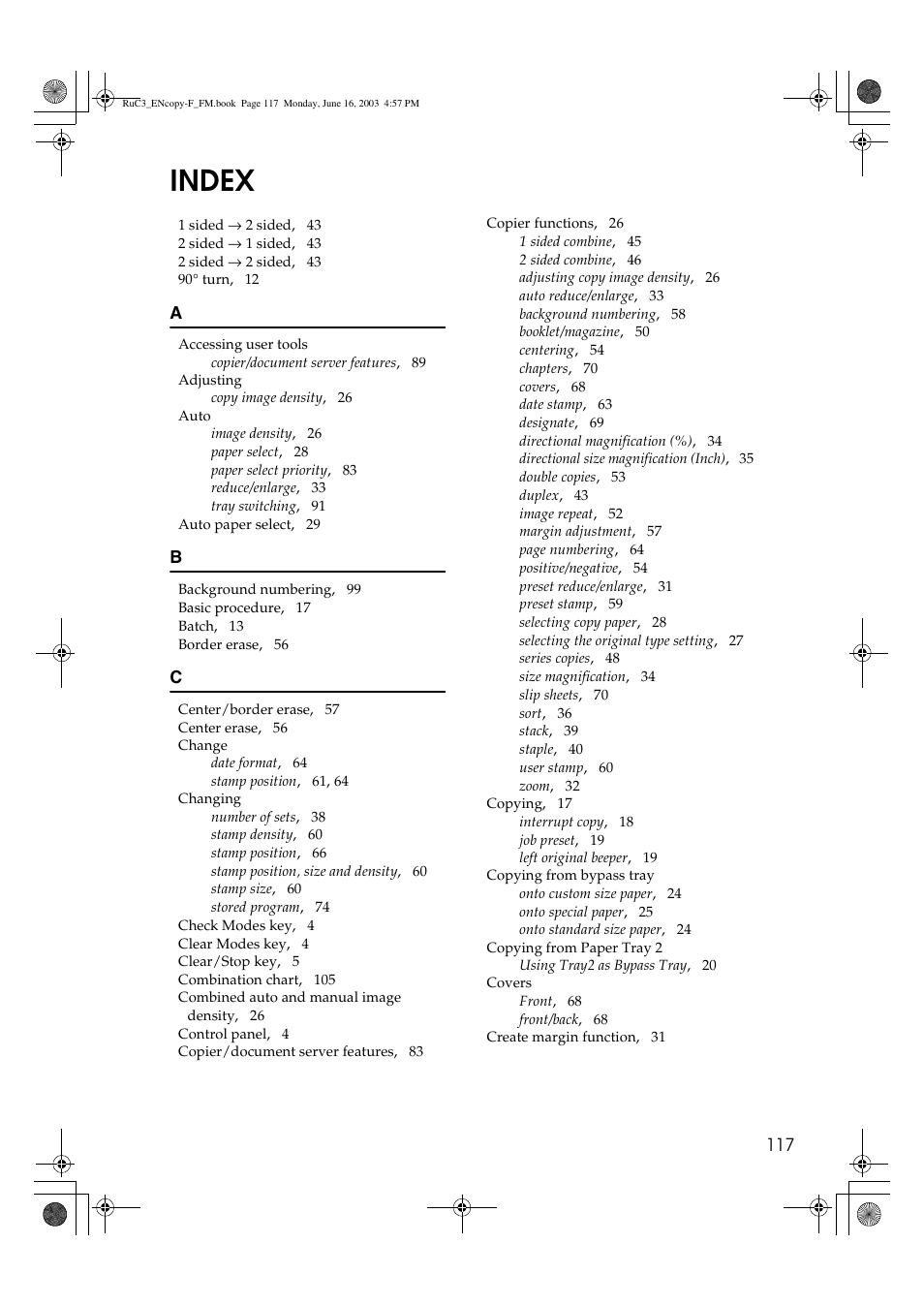 Index | Savin 4027 User Manual | Page 127 / 132