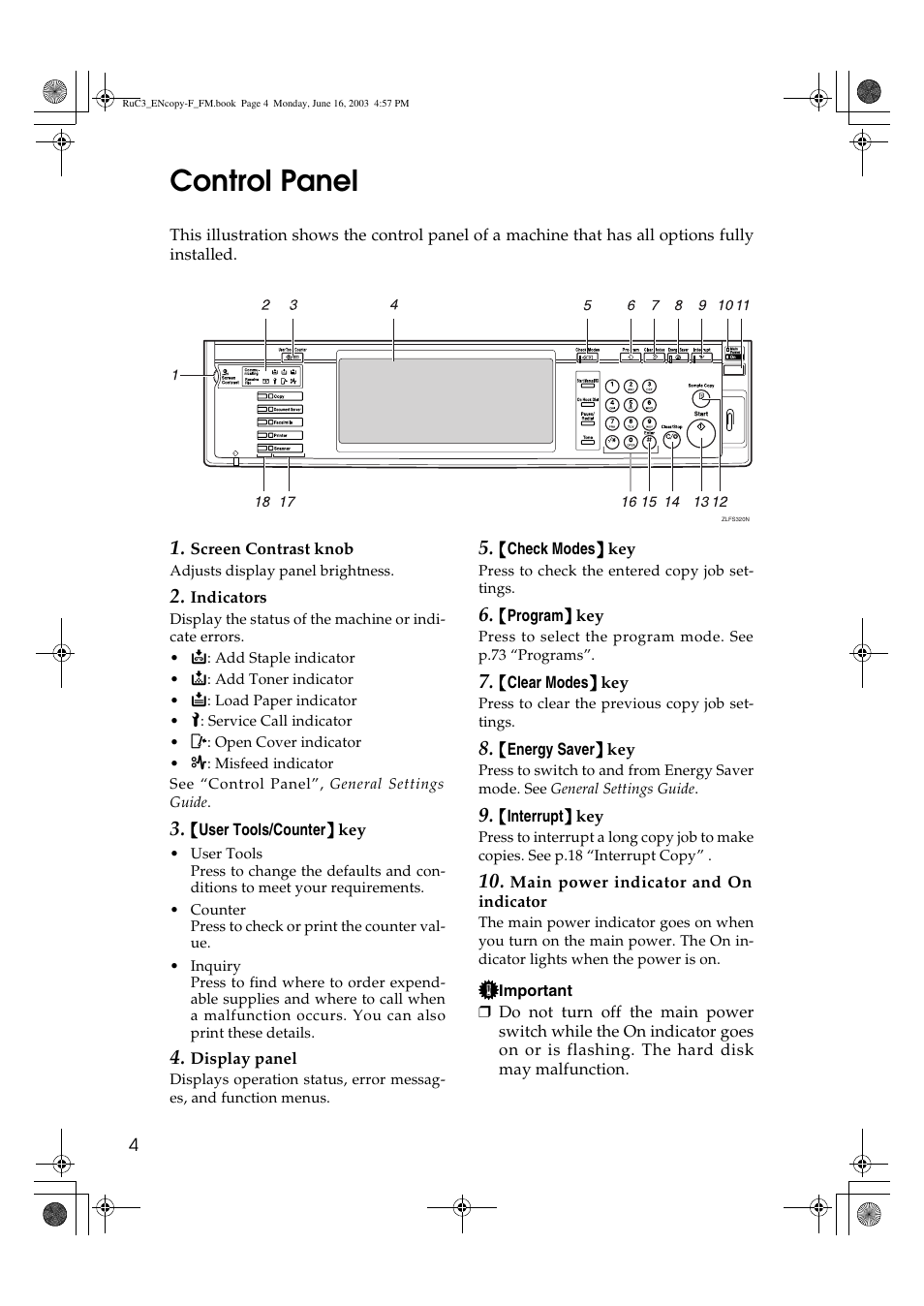 Control panel | Savin 4027 User Manual | Page 14 / 132