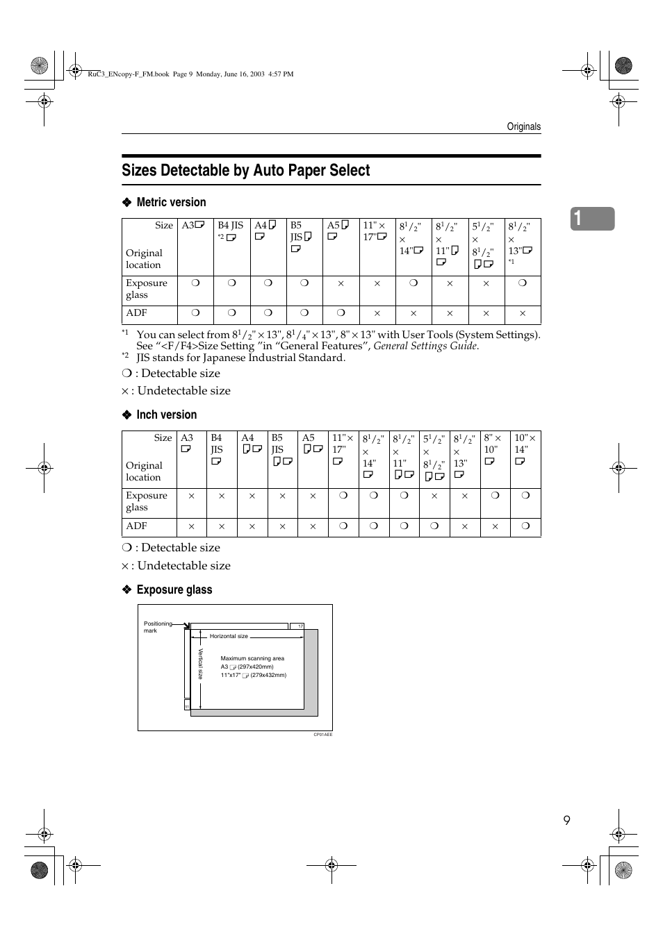 Sizes detectable by auto paper select, Metric version | Savin 4027 User Manual | Page 19 / 132