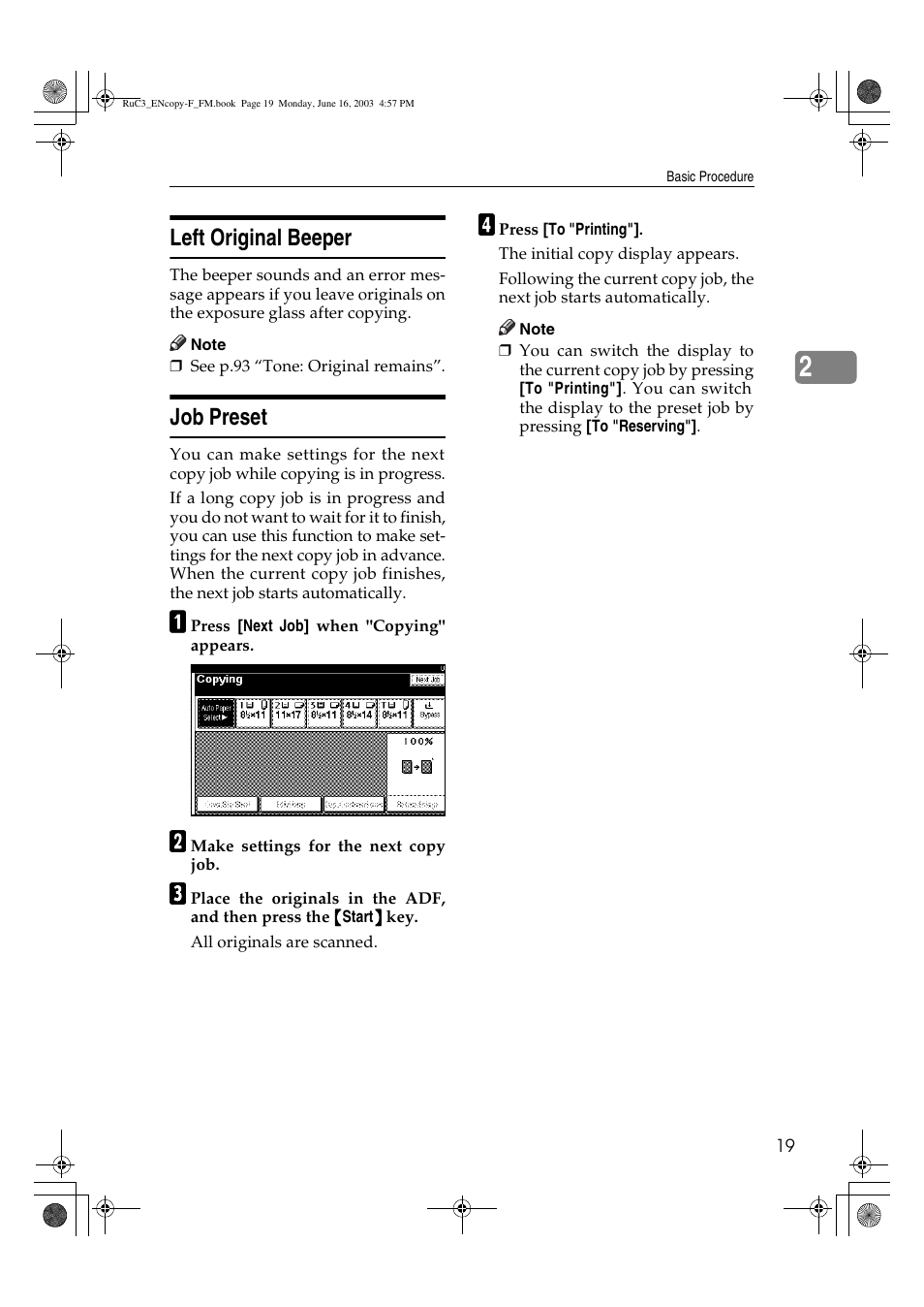 Left original beeper, Job preset | Savin 4027 User Manual | Page 29 / 132