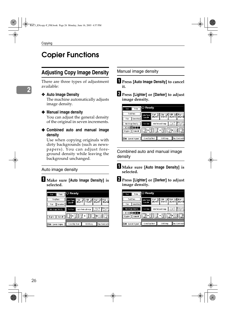 2copier functions, Adjusting copy image density | Savin 4027 User Manual | Page 36 / 132