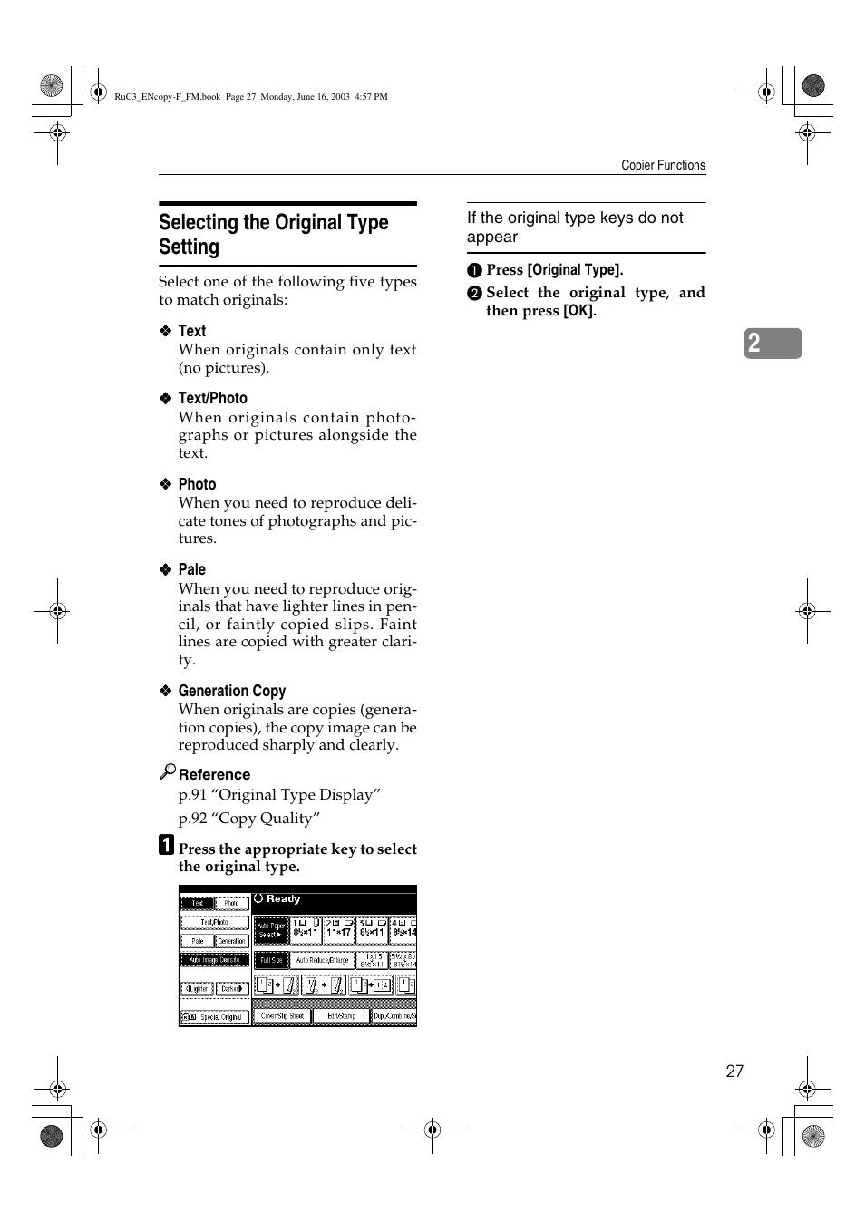 Selecting the original type setting | Savin 4027 User Manual | Page 37 / 132