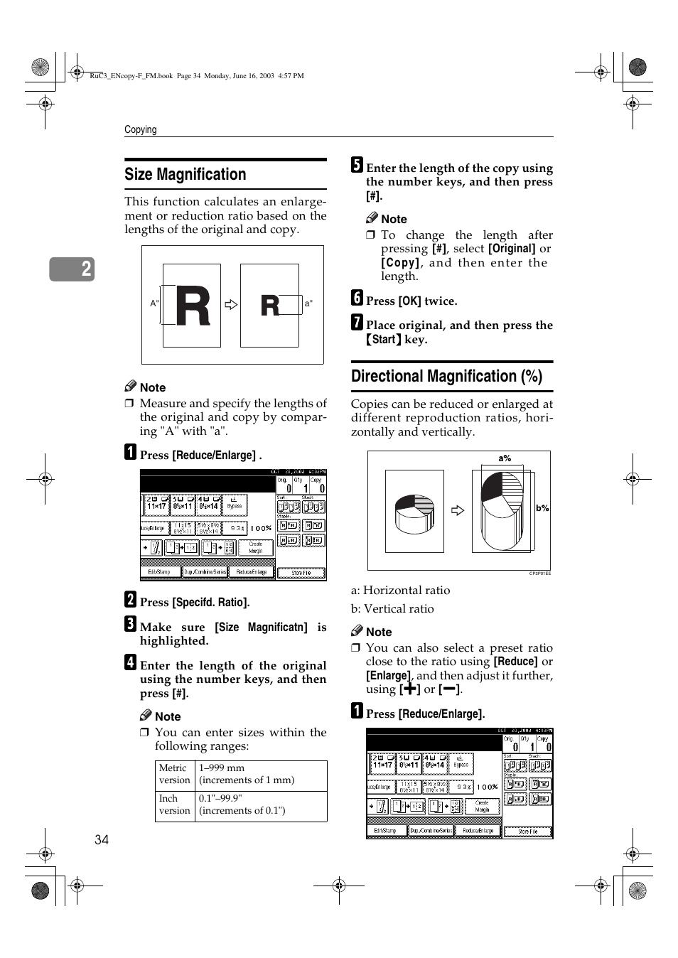 Size magnification, Directional magnification (%) | Savin 4027 User Manual | Page 44 / 132