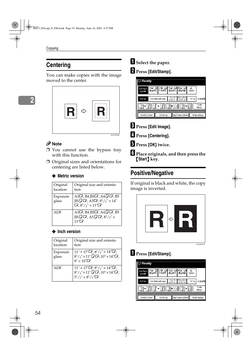 Centering, Positive/negative | Savin 4027 User Manual | Page 64 / 132