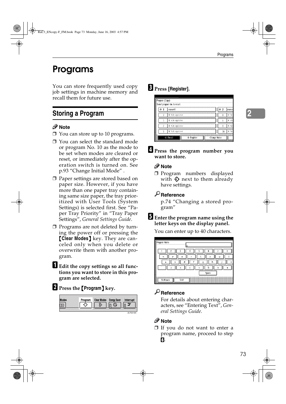 2programs, Storing a program | Savin 4027 User Manual | Page 83 / 132