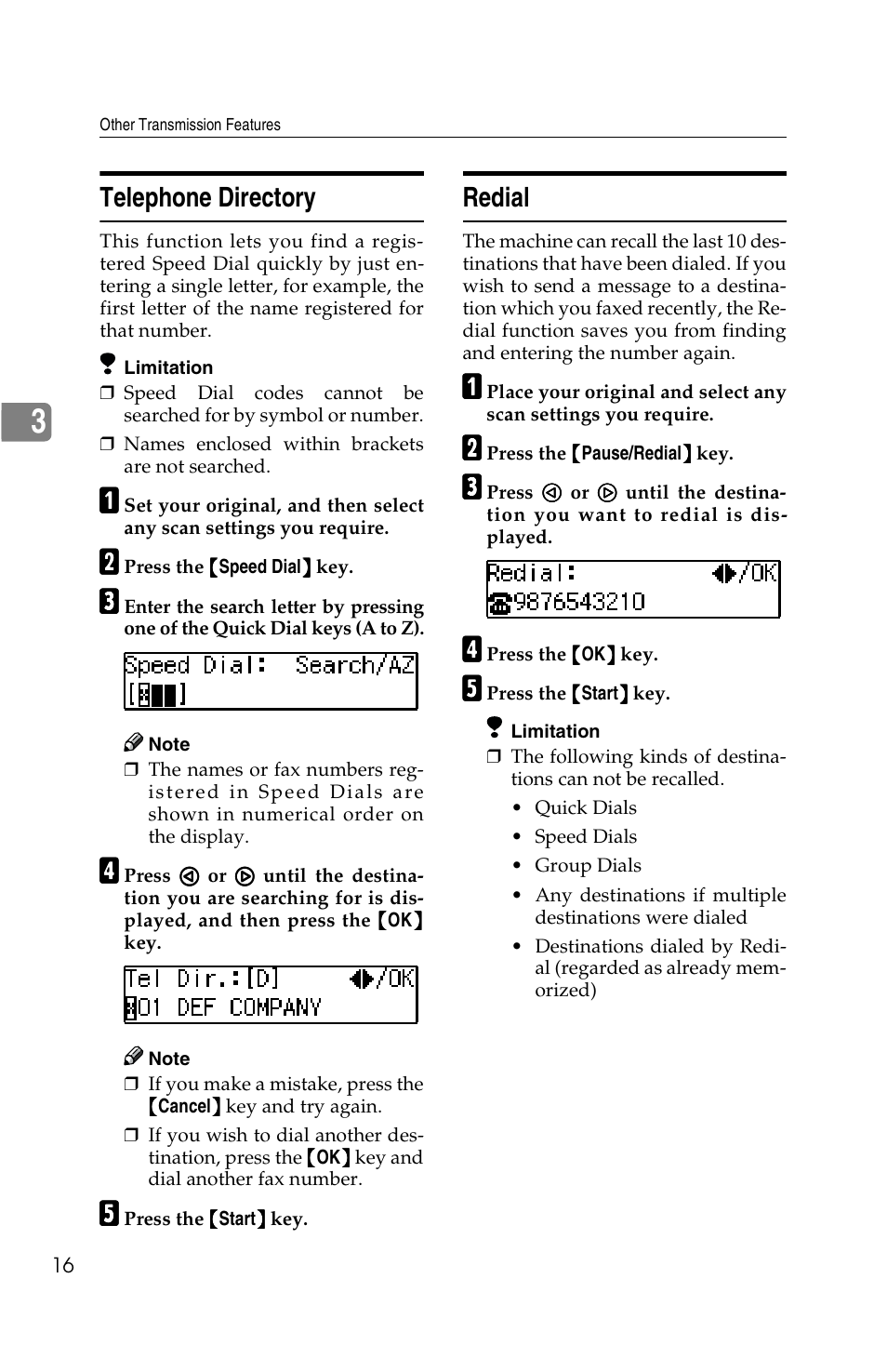 Telephone directory, Redial | Savin G1619 User Manual | Page 104 / 176