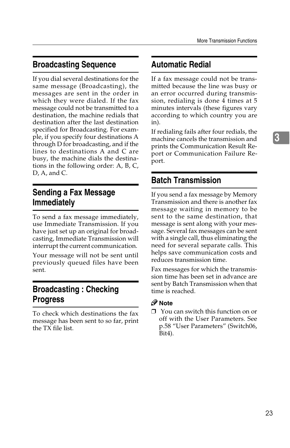 Broadcasting sequence, Sending a fax message immediately, Broadcasting : checking progress | Automatic redial, Batch transmission | Savin G1619 User Manual | Page 111 / 176