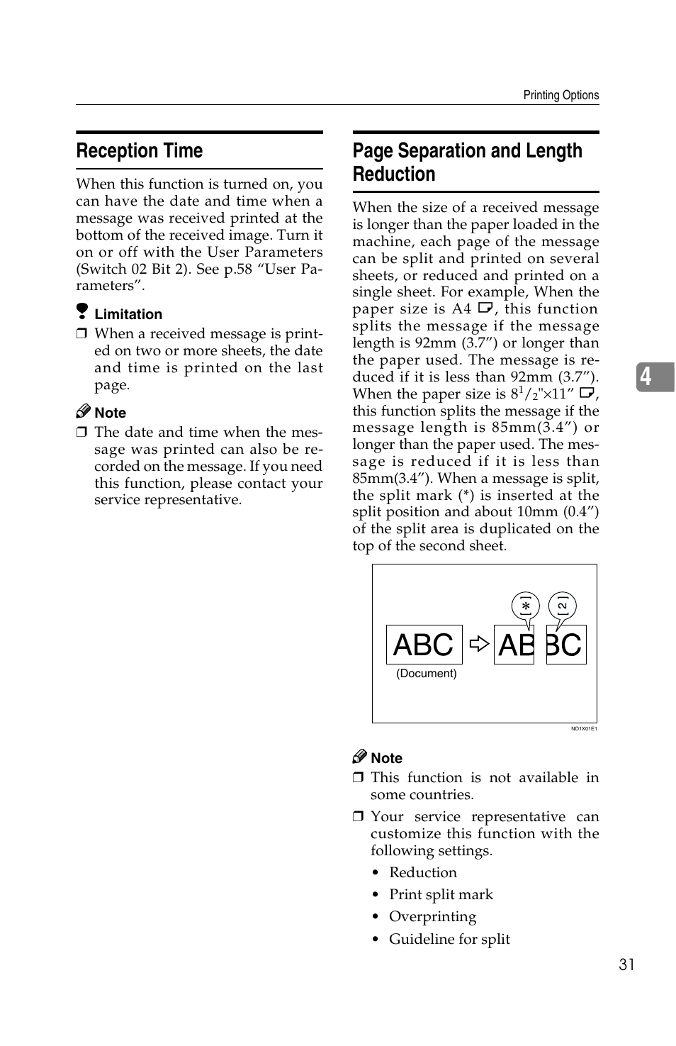 Reception time, Page separation and length reduction | Savin G1619 User Manual | Page 119 / 176