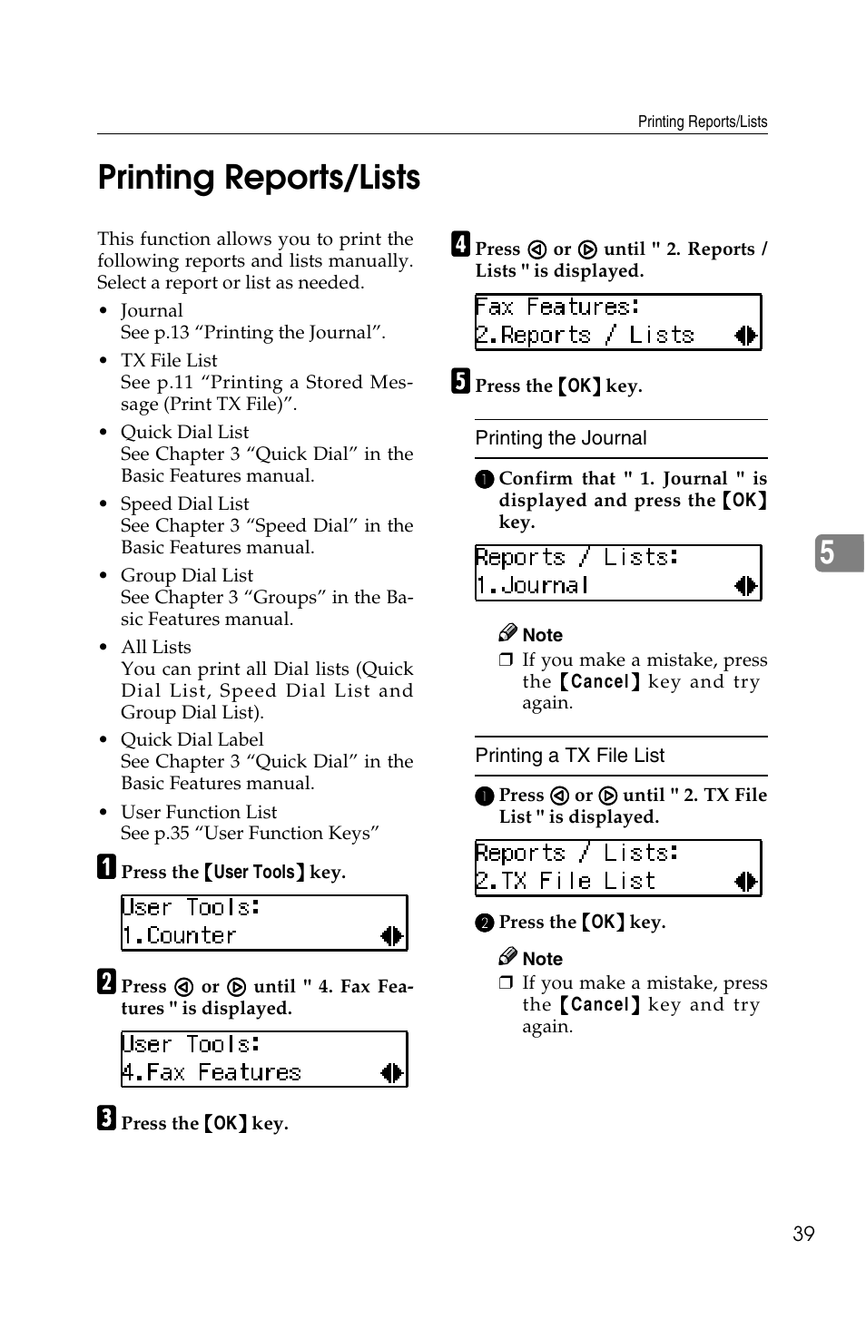 5printing reports/lists | Savin G1619 User Manual | Page 127 / 176
