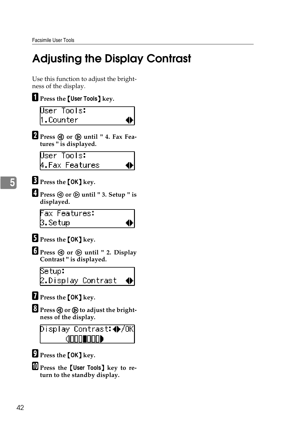 5adjusting the display contrast | Savin G1619 User Manual | Page 130 / 176