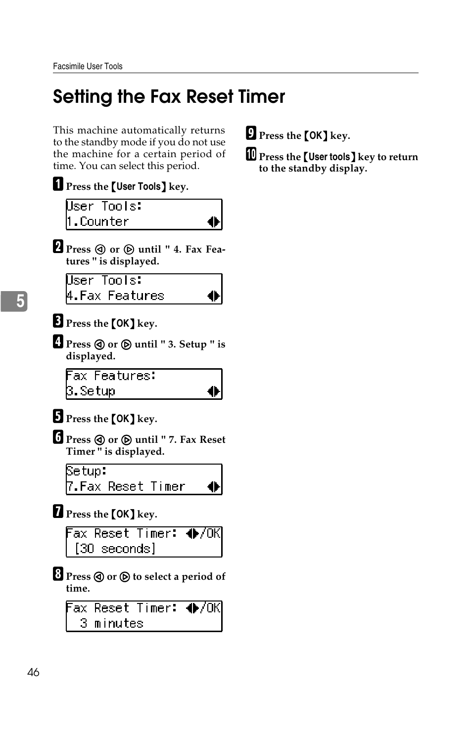 5setting the fax reset timer | Savin G1619 User Manual | Page 134 / 176