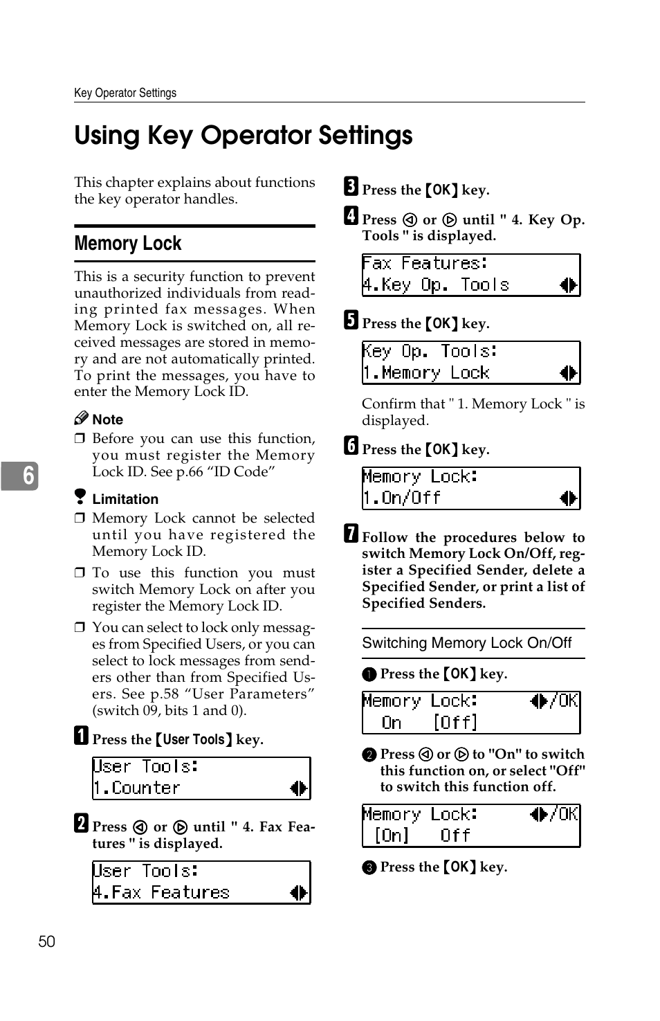 6using key operator settings | Savin G1619 User Manual | Page 138 / 176