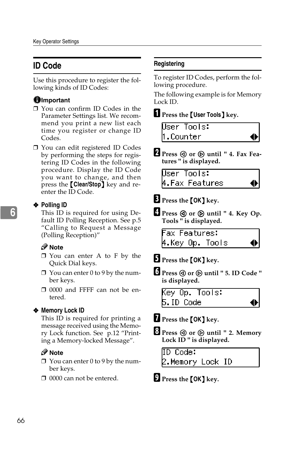 Id code | Savin G1619 User Manual | Page 154 / 176