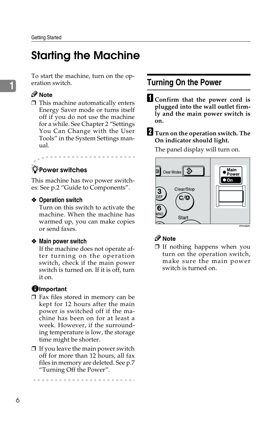 1starting the machine, Turning on the power | Savin G1619 User Manual | Page 16 / 176