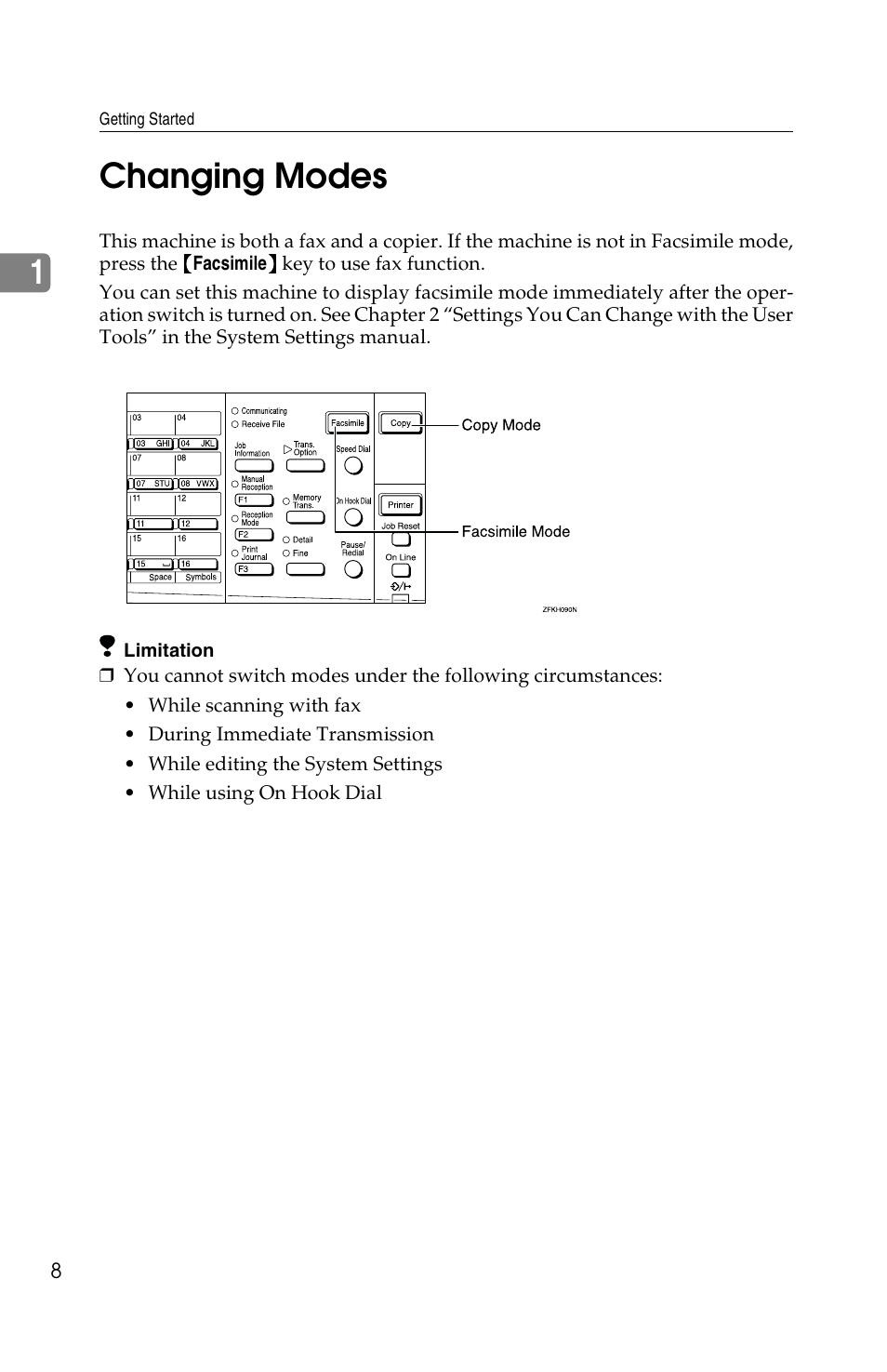 1changing modes | Savin G1619 User Manual | Page 18 / 176