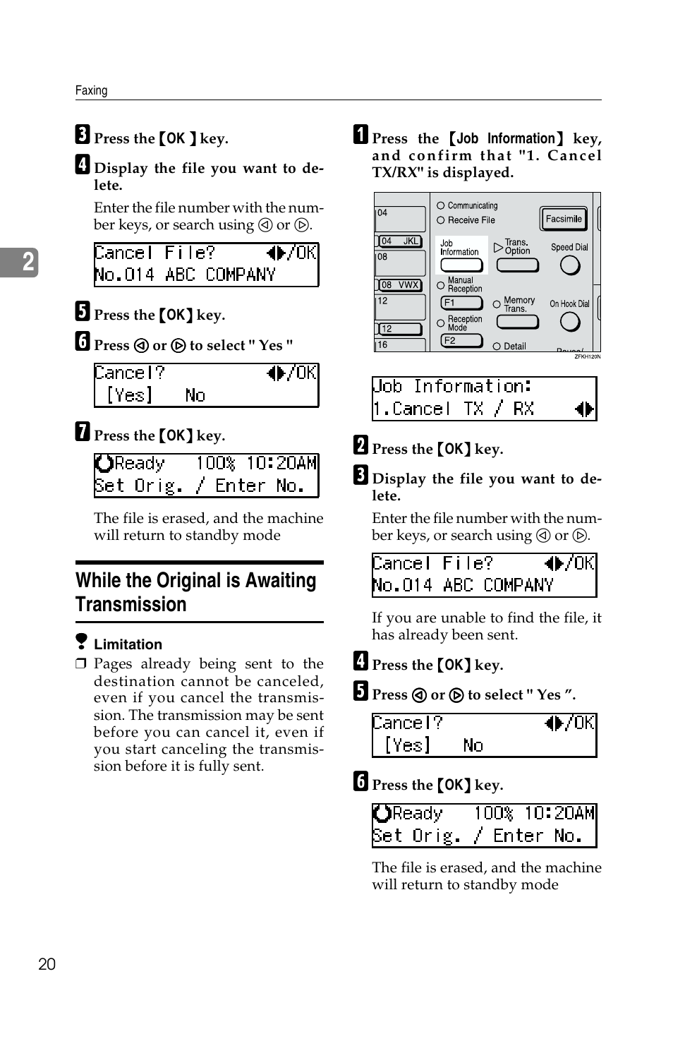 While the original is awaiting transmission | Savin G1619 User Manual | Page 30 / 176