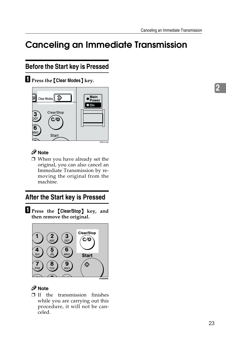 2canceling an immediate transmission, Before the start key is pressed, After the start key is pressed | Savin G1619 User Manual | Page 33 / 176