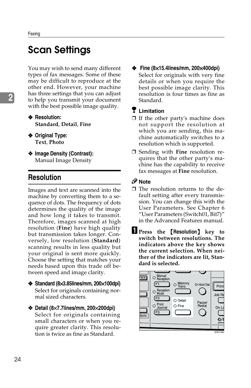 2scan settings, Resolution | Savin G1619 User Manual | Page 34 / 176