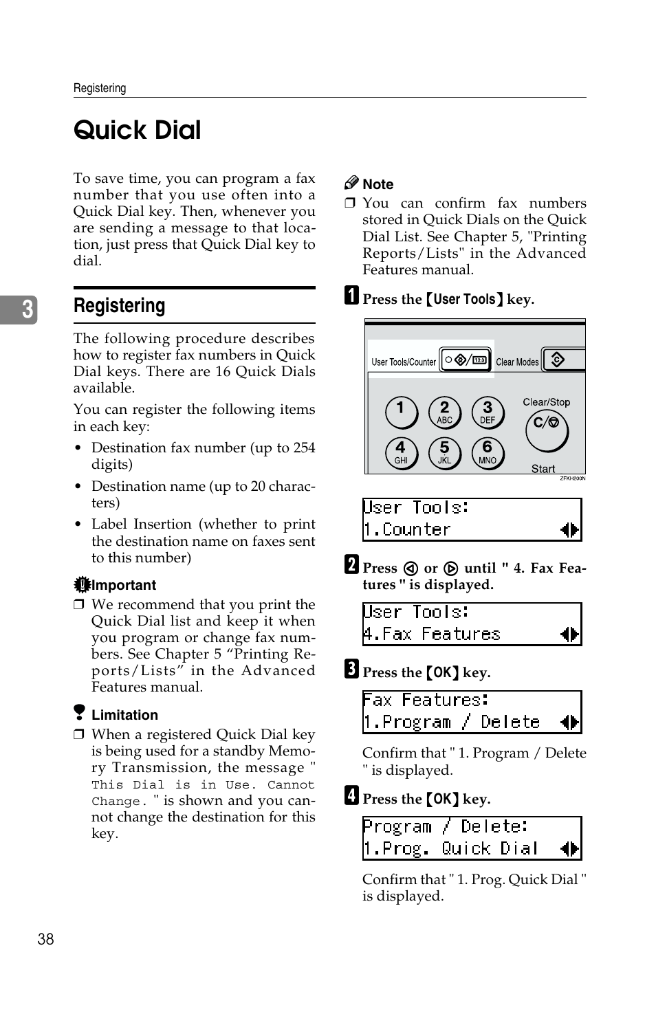 3quick dial, Registering | Savin G1619 User Manual | Page 48 / 176