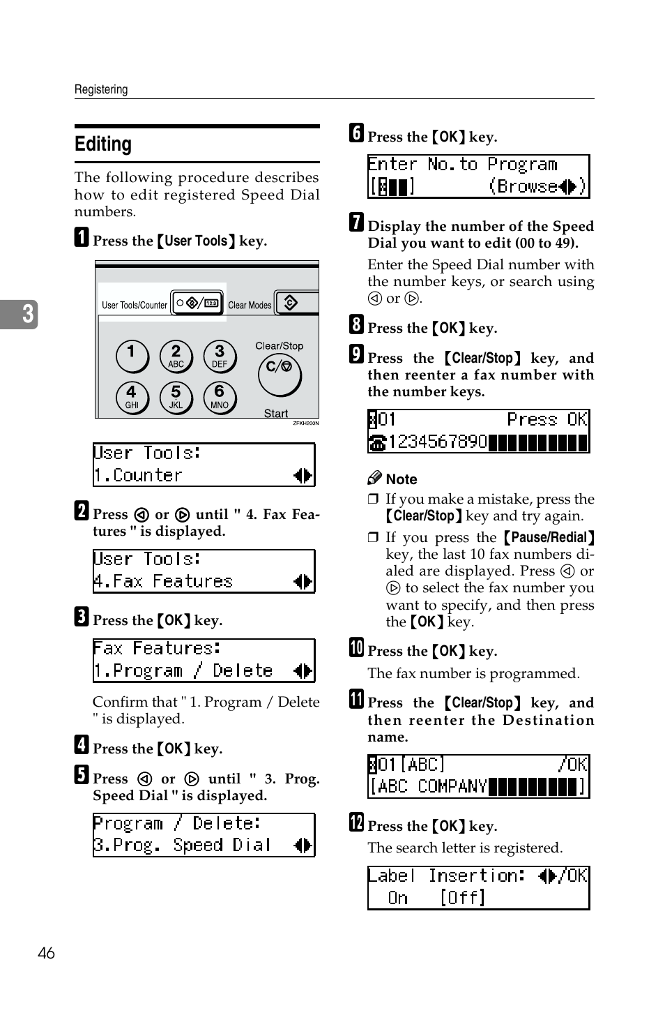 Editing | Savin G1619 User Manual | Page 56 / 176