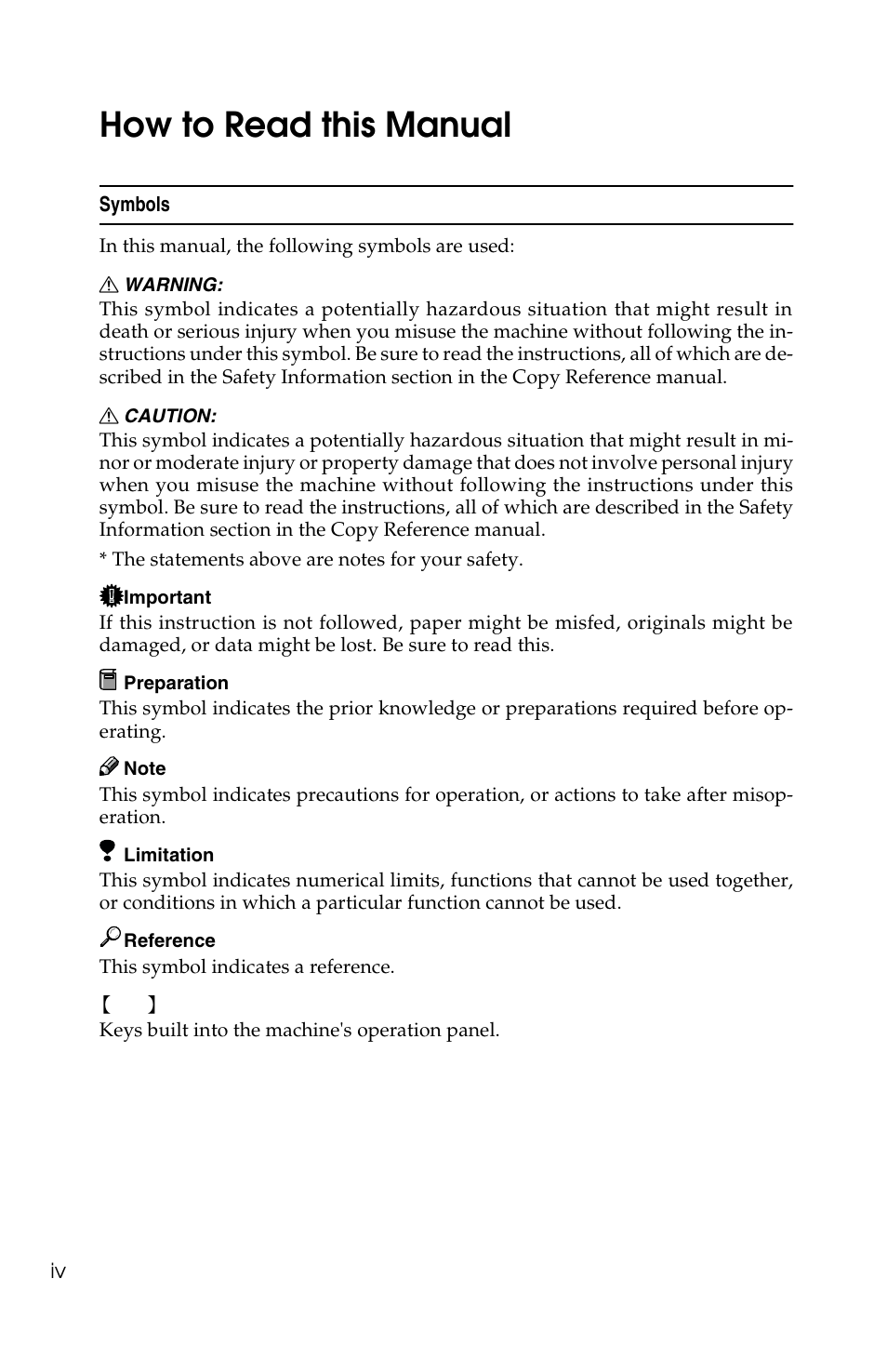 How to read this manual | Savin G1619 User Manual | Page 6 / 176